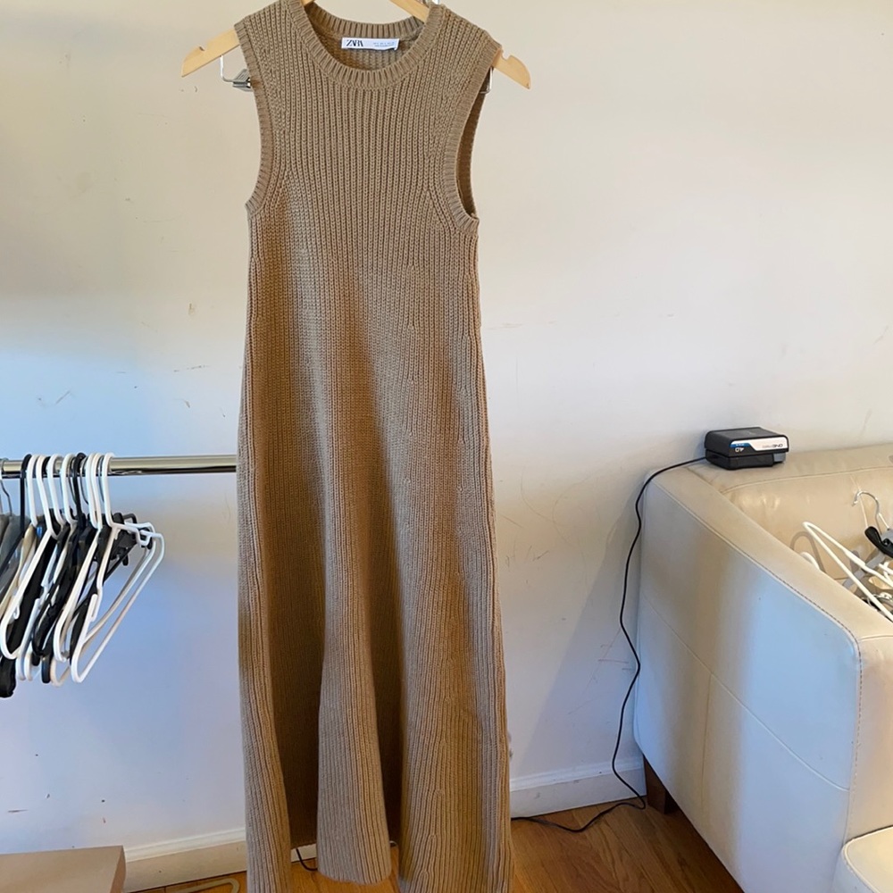 Zara Sleeveless Knit Dress in Tan